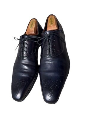 Magnanni Blue Leather Oxford Shoes Men's Size 9 M Made in Spain Leather Sole
